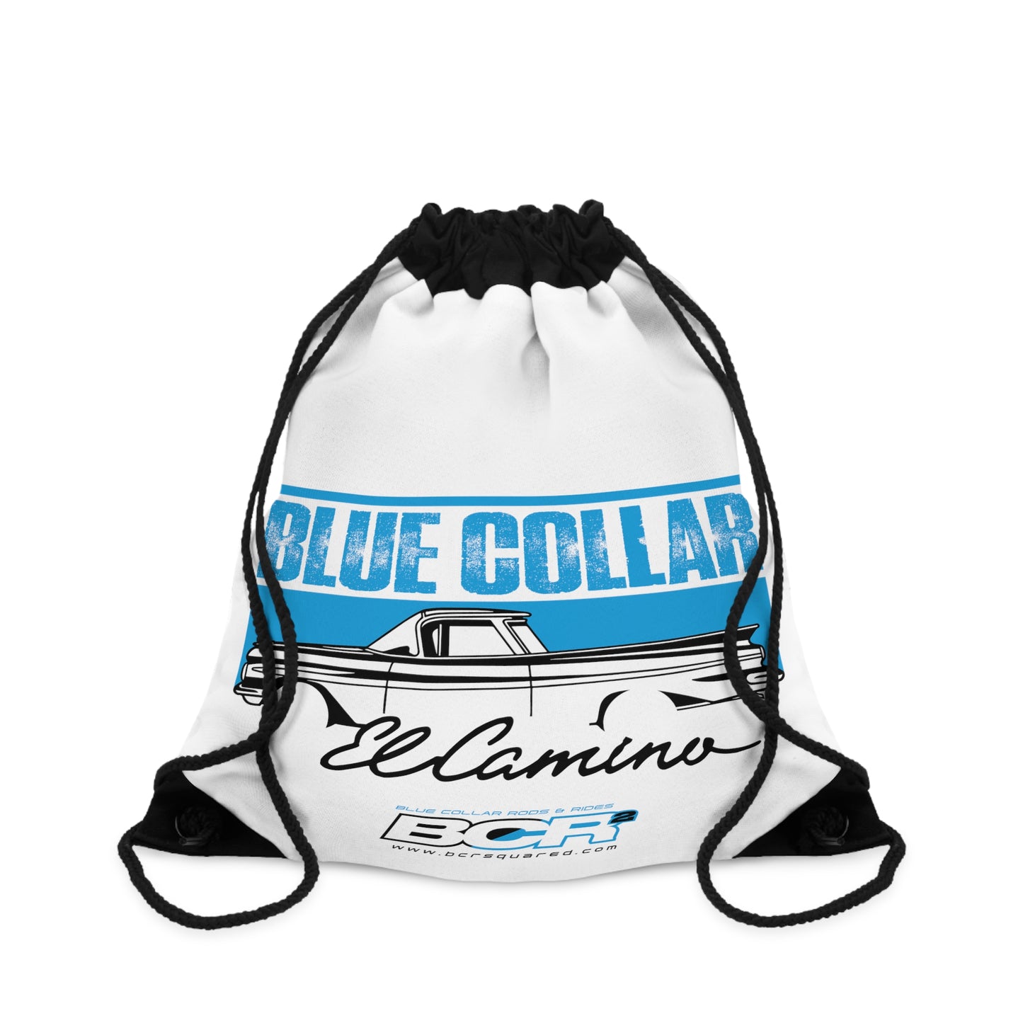 Blue Collar El Camino White Drawstring Bag