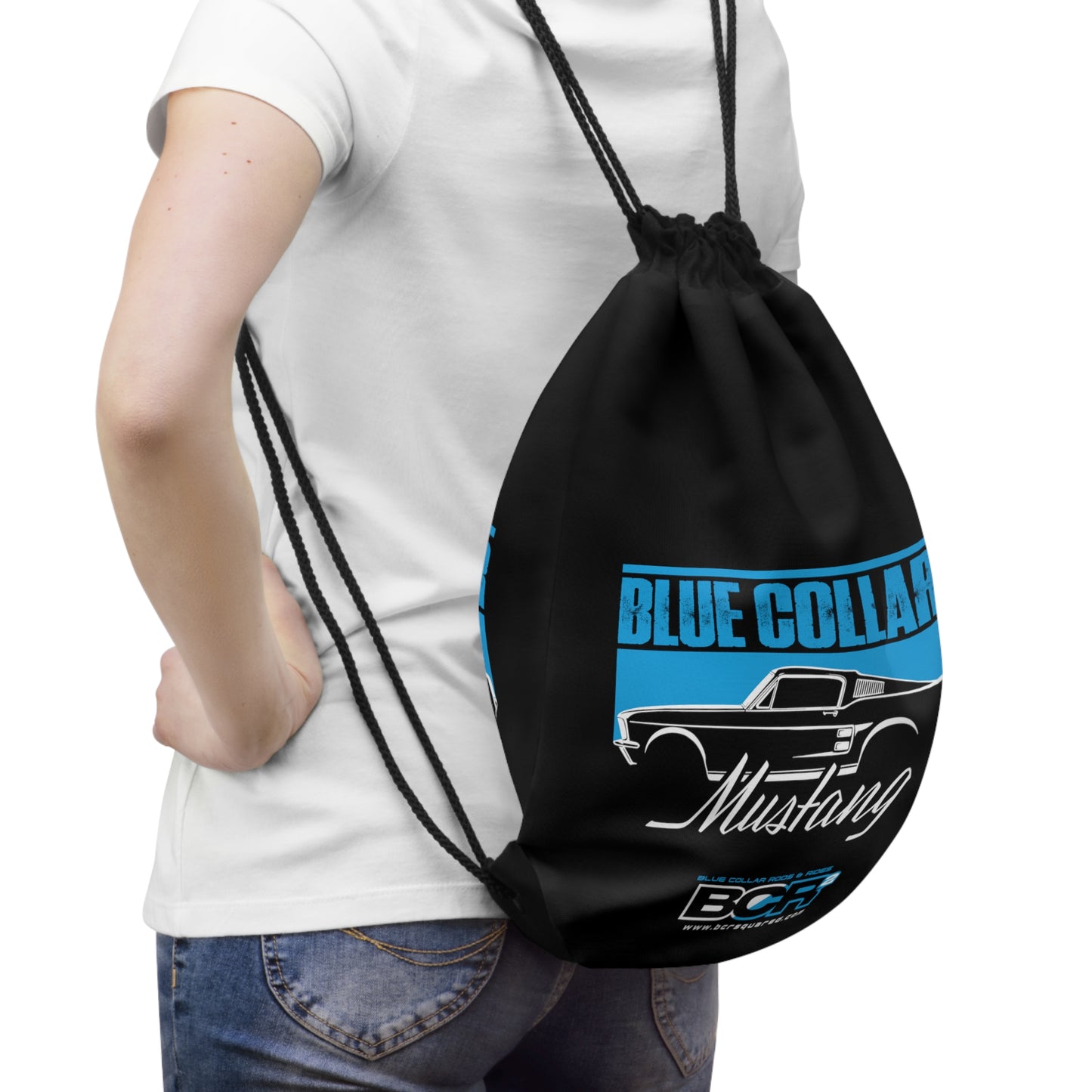 Blue Collar Mustang Black Drawstring Bag