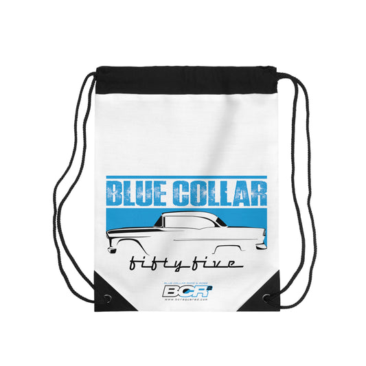 Blue Collar Fifty Five White Drawstring Bag