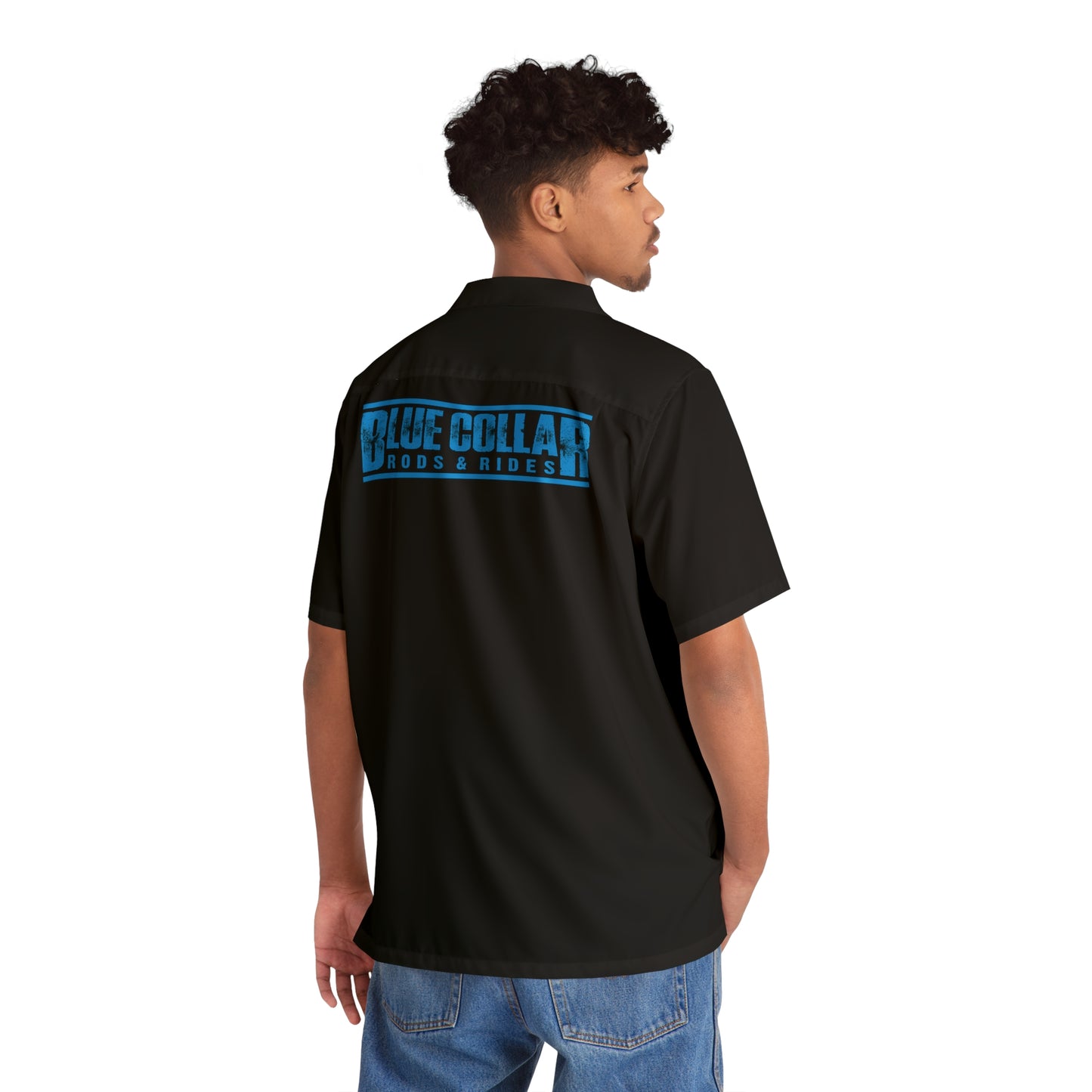 Blue Collar Block Logo Black Hawaiian Shirt