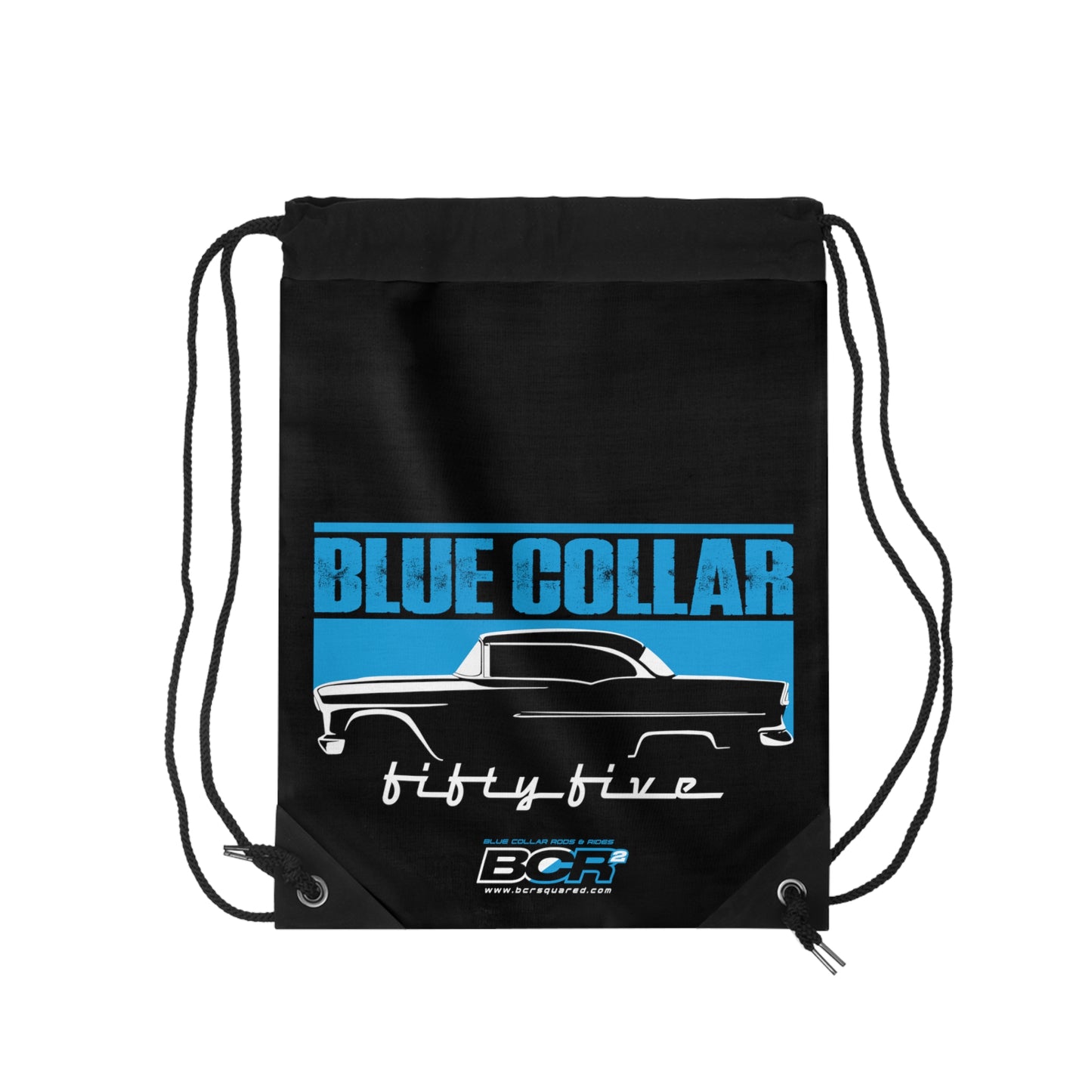 Blue Collar Fifty Five Black Drawstring Bag