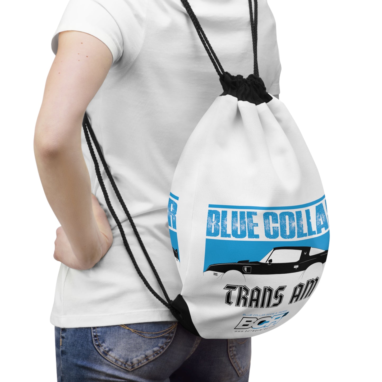 Blue Collar Trans Am White Drawstring Bag