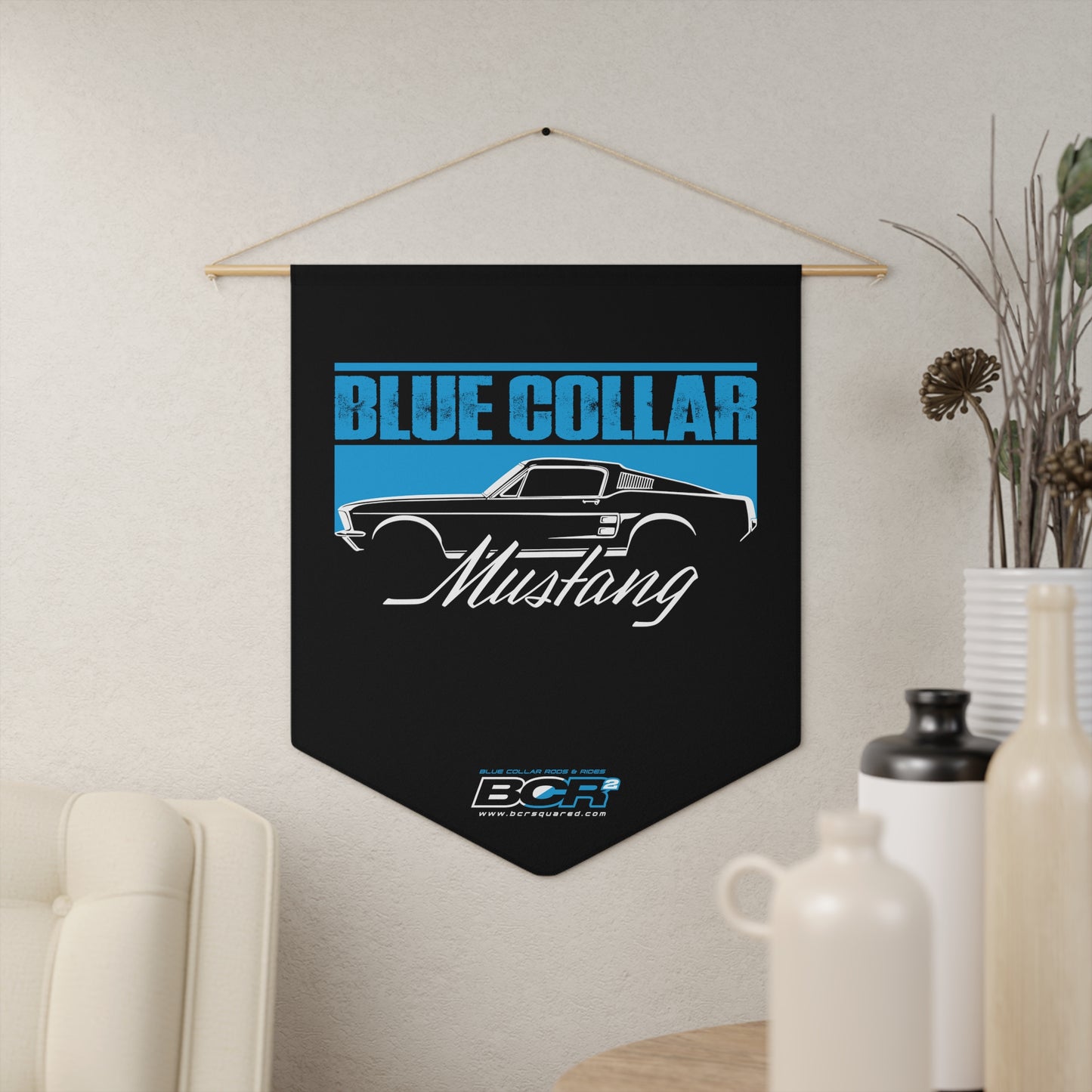 Blue Collar Mustang Pennant Banner