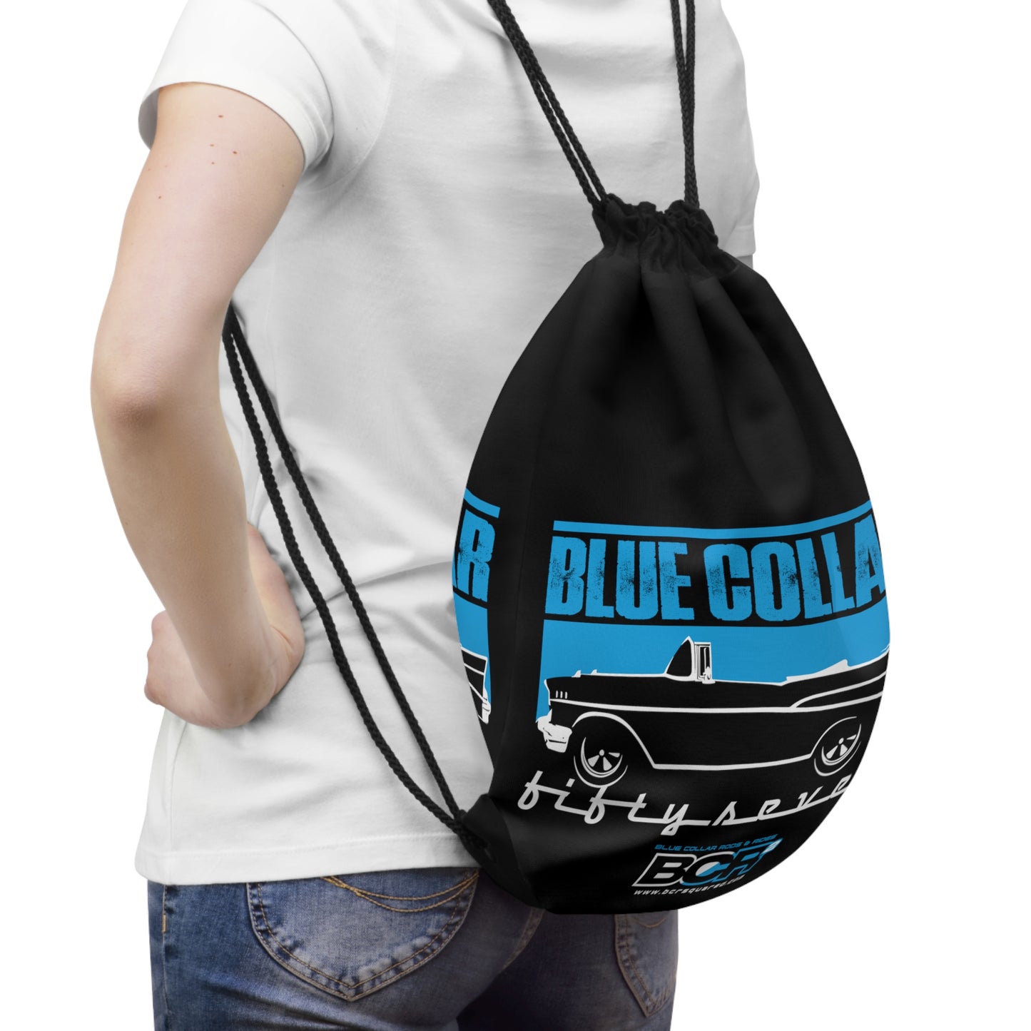 Blue Collar Fifty Seven Black Drawstring Bag