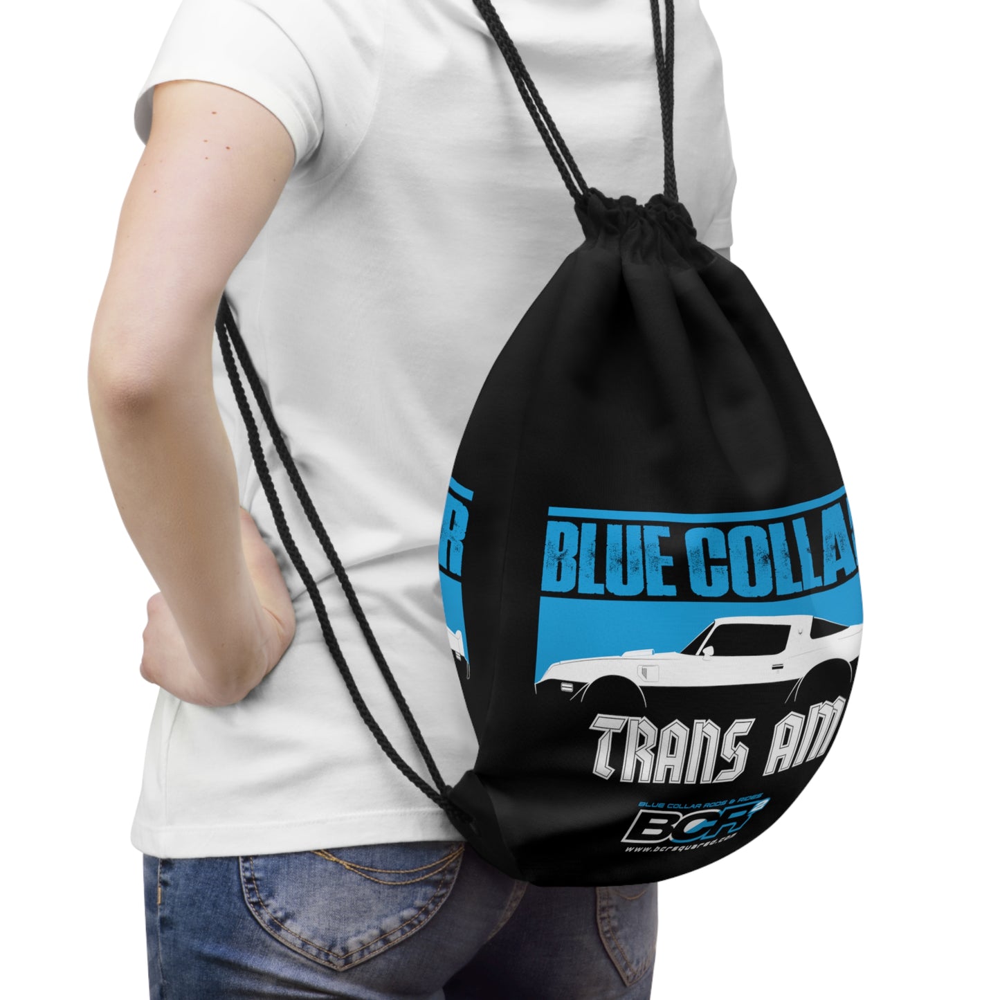 Blue Collar Trans Am Black Drawstring Bag