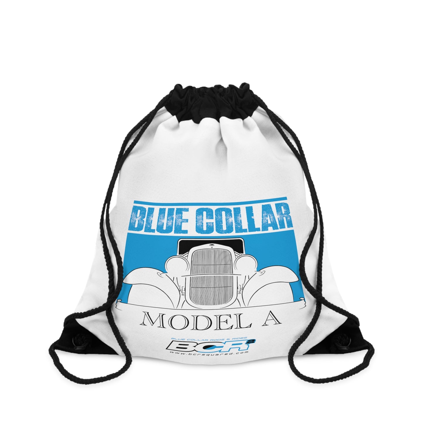 Blue Collar Model A White Drawstring Bag