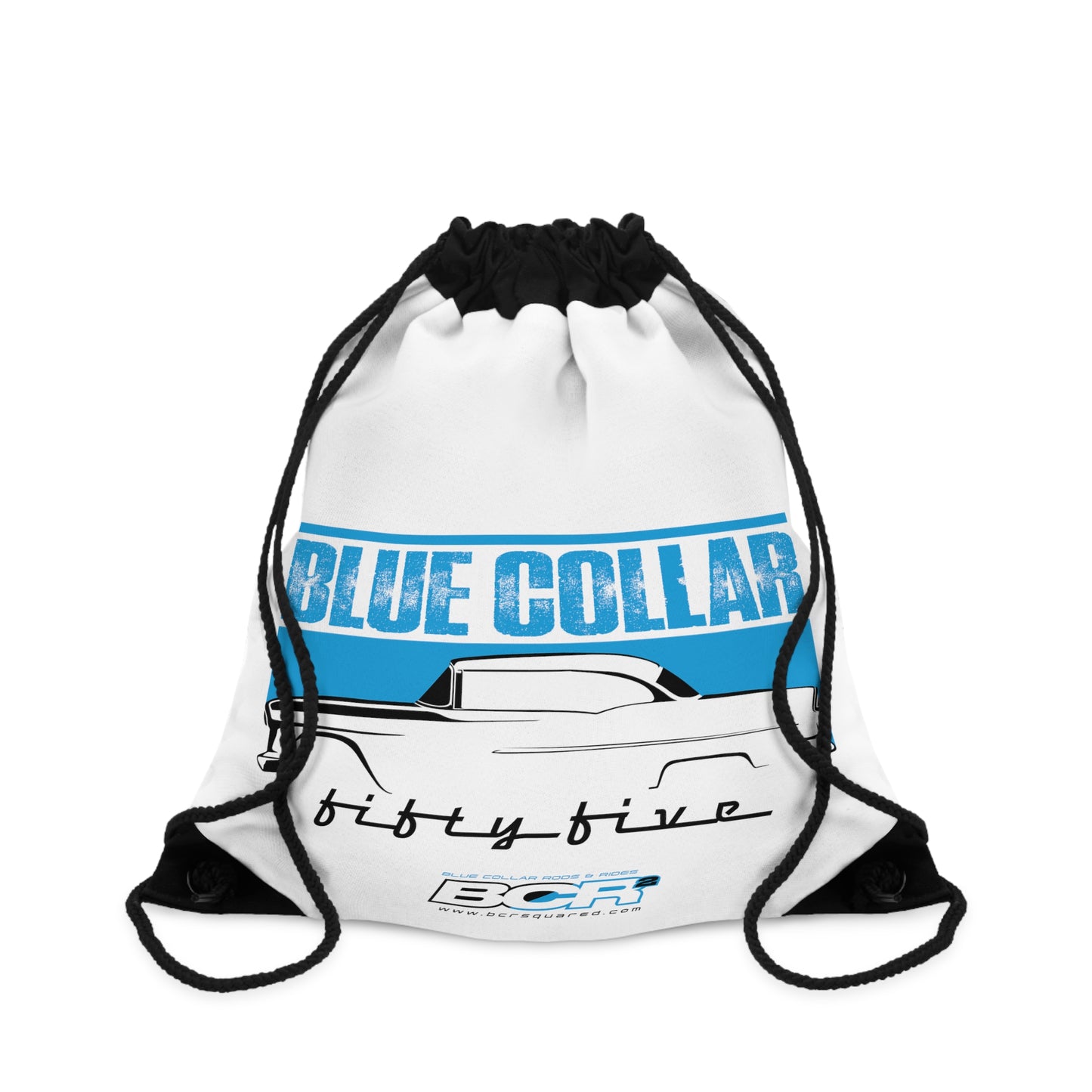 Blue Collar Fifty Five White Drawstring Bag