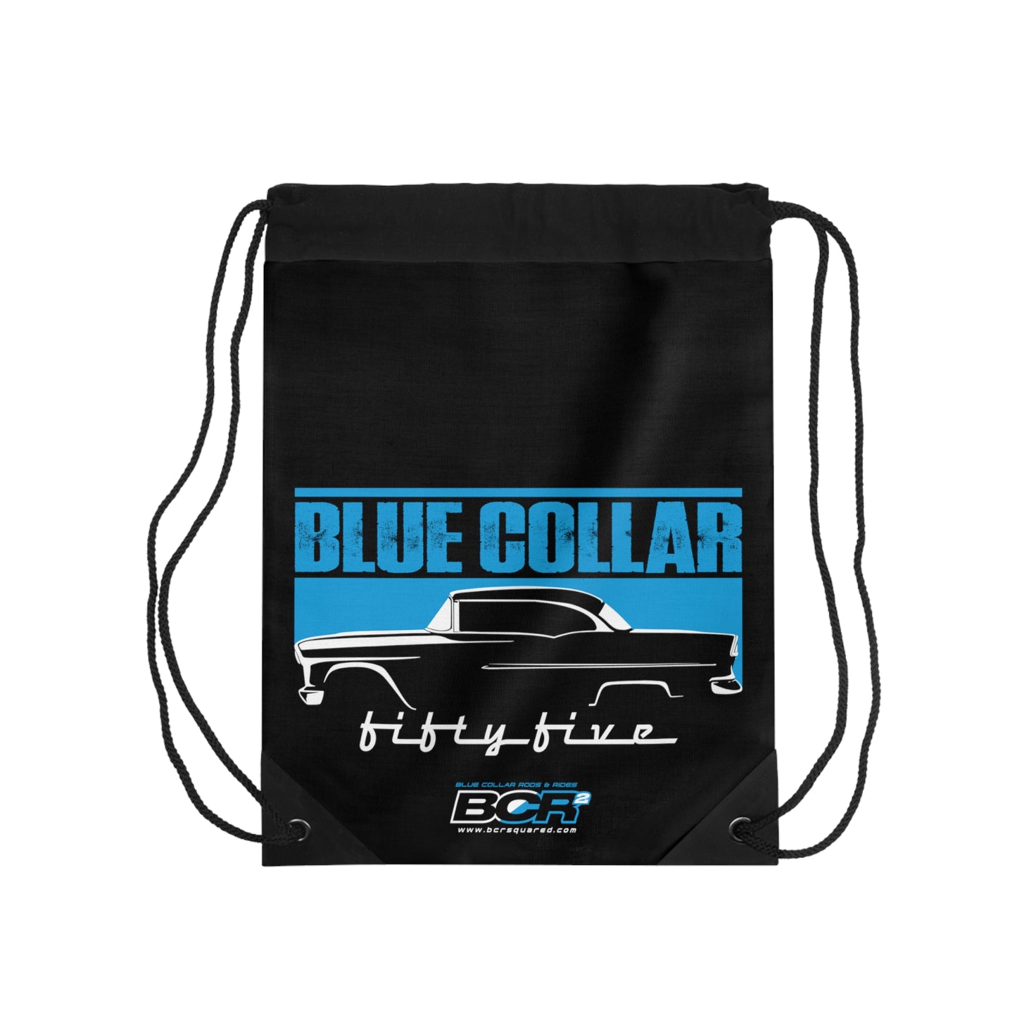 Blue Collar Fifty Five Black Drawstring Bag