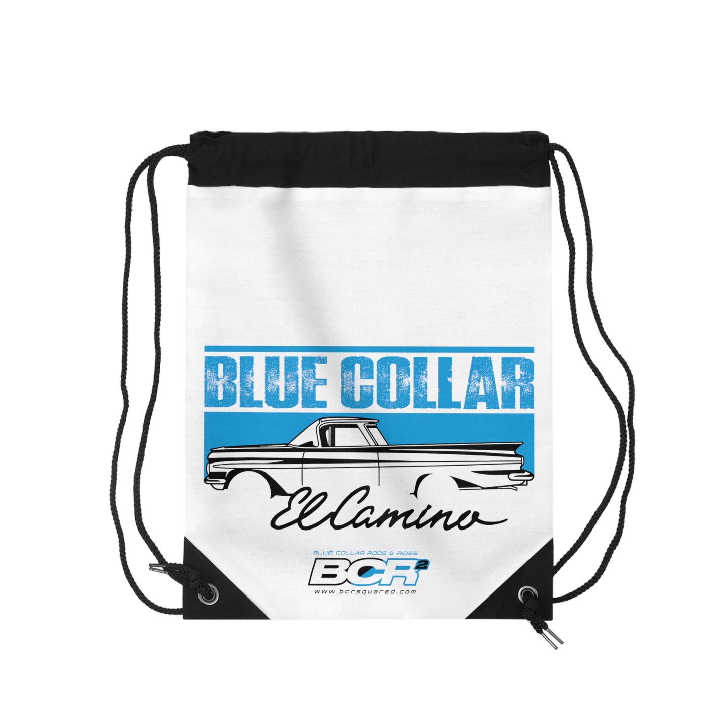 Blue Collar El Camino White Drawstring Bag