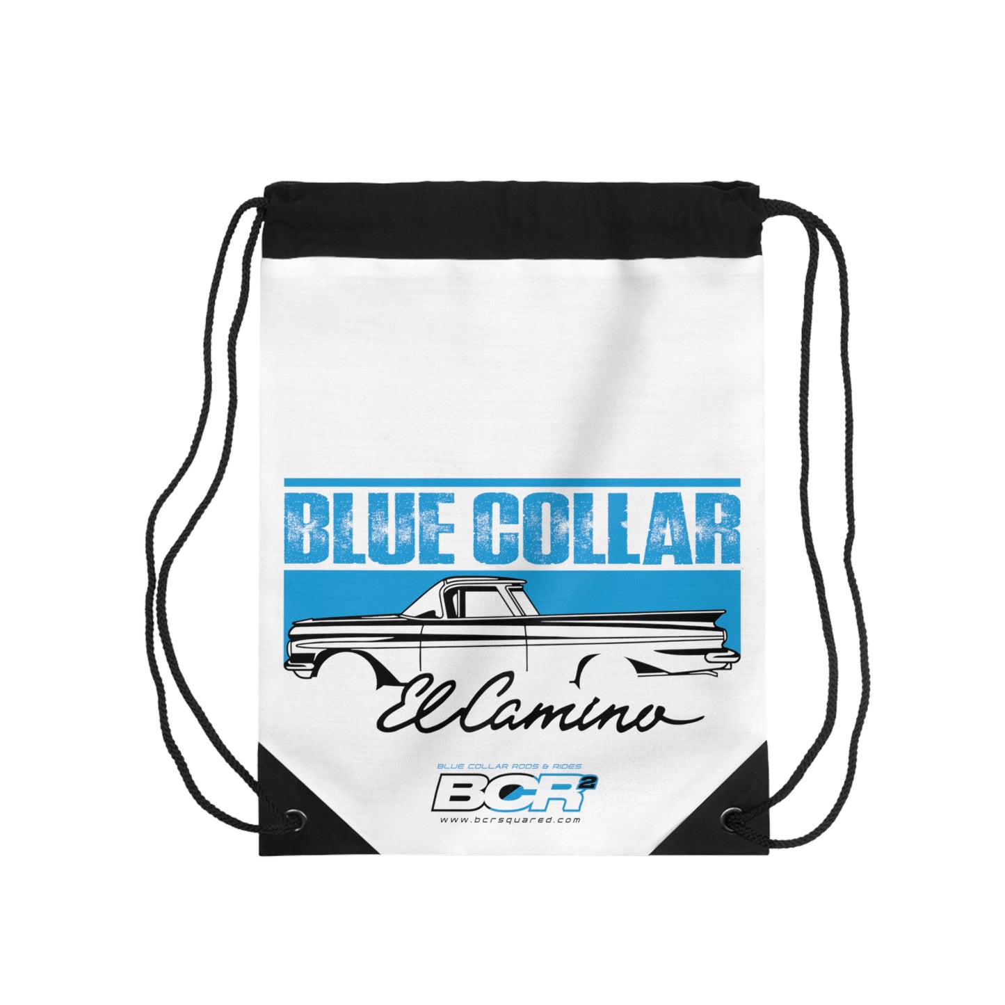 Blue Collar El Camino White Drawstring Bag