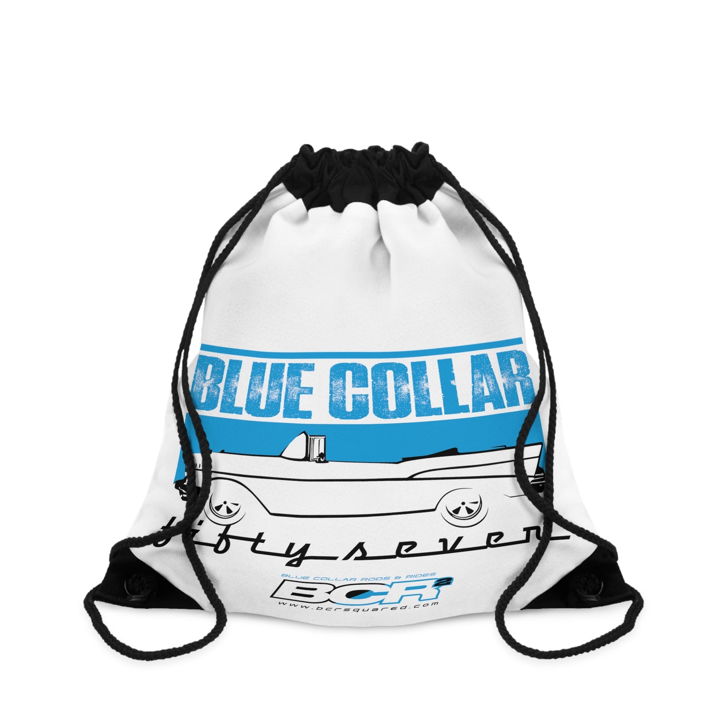 Blue Collar Fifty Seven White Drawstring Bag