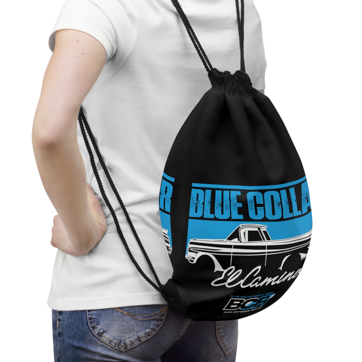 Blue Collar El Camino Black Drawstring Bag