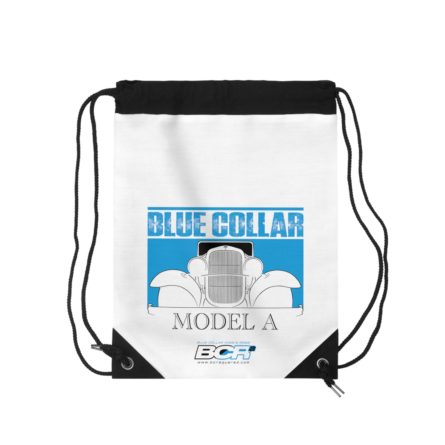 Blue Collar Model A White Drawstring Bag