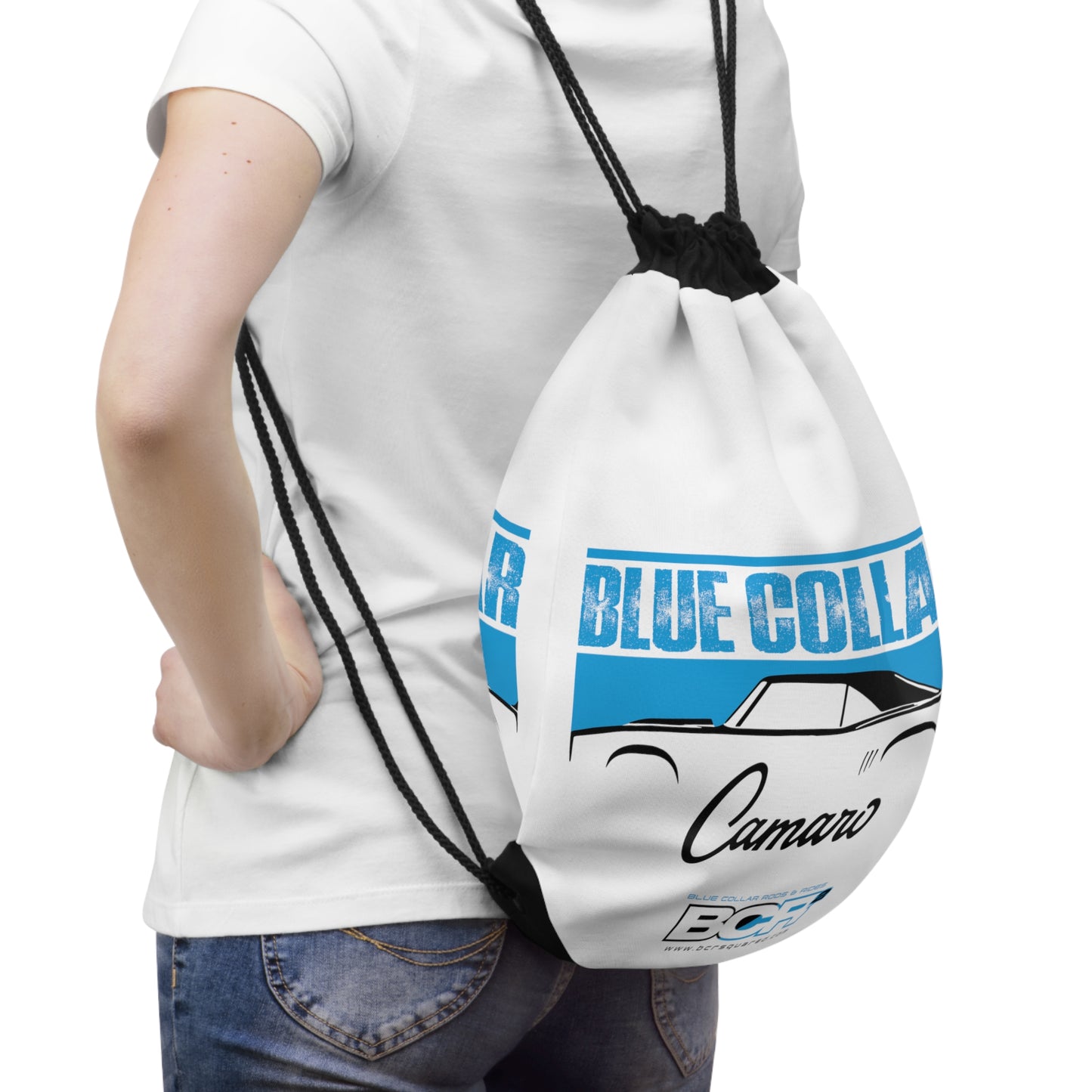 Blue Collar 1st Gen Camaro White Drawstring Bag