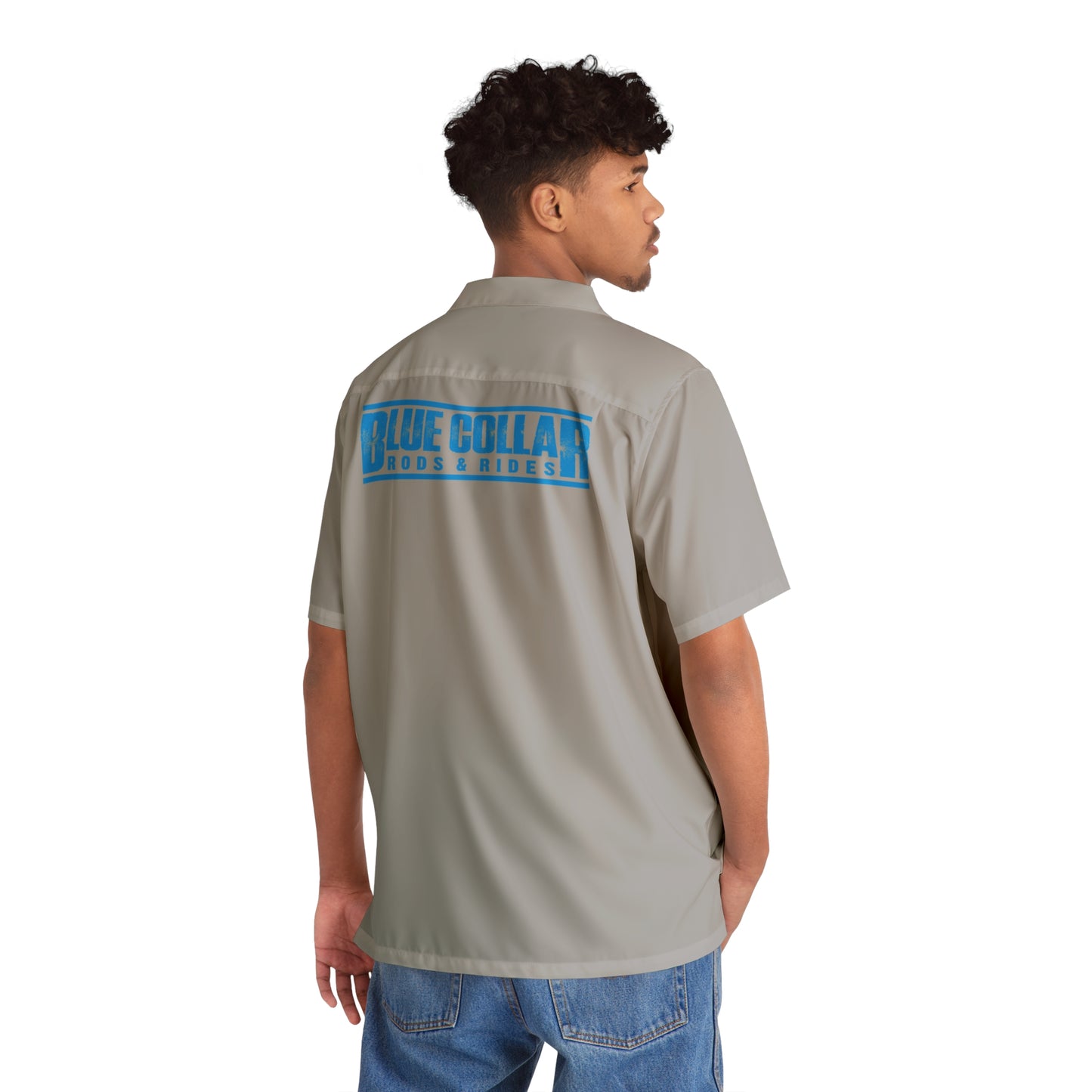 Blue Collar Block Logo Gray Hawaiian Shirt