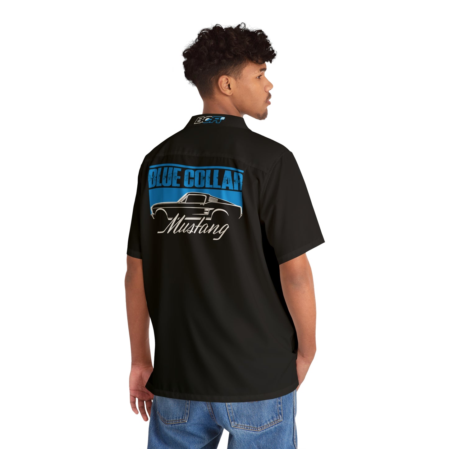 Blue Collar Mustang Black Hawaiian Shirt