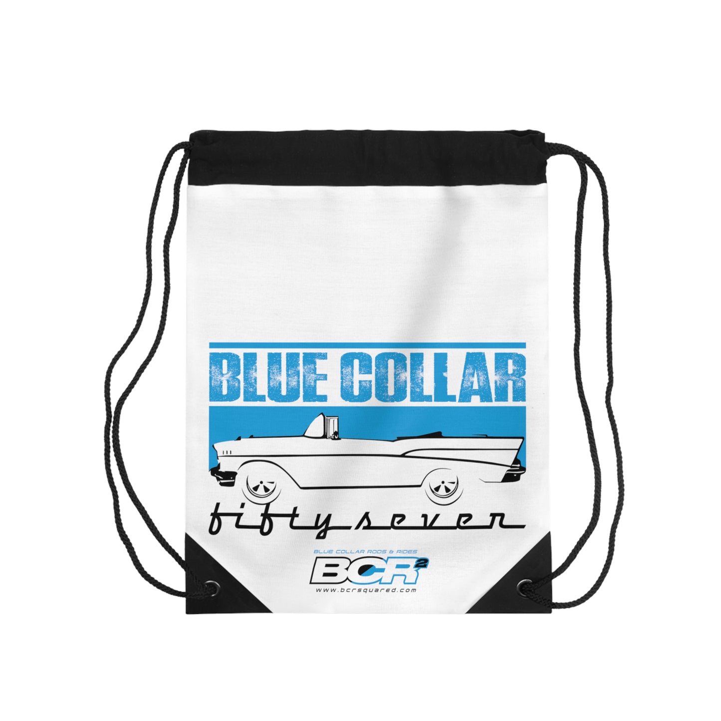 Blue Collar Fifty Seven White Drawstring Bag