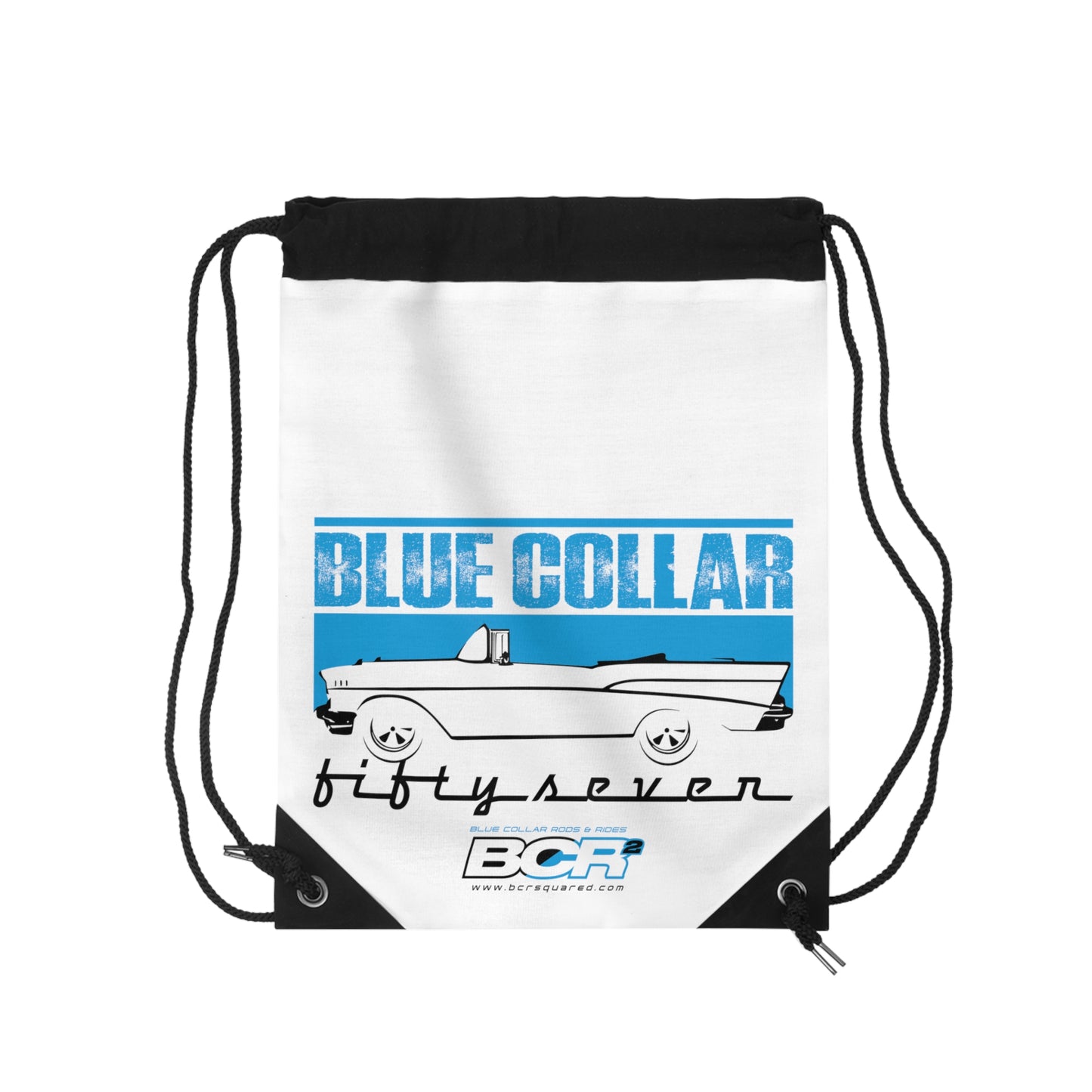 Blue Collar Fifty Seven White Drawstring Bag