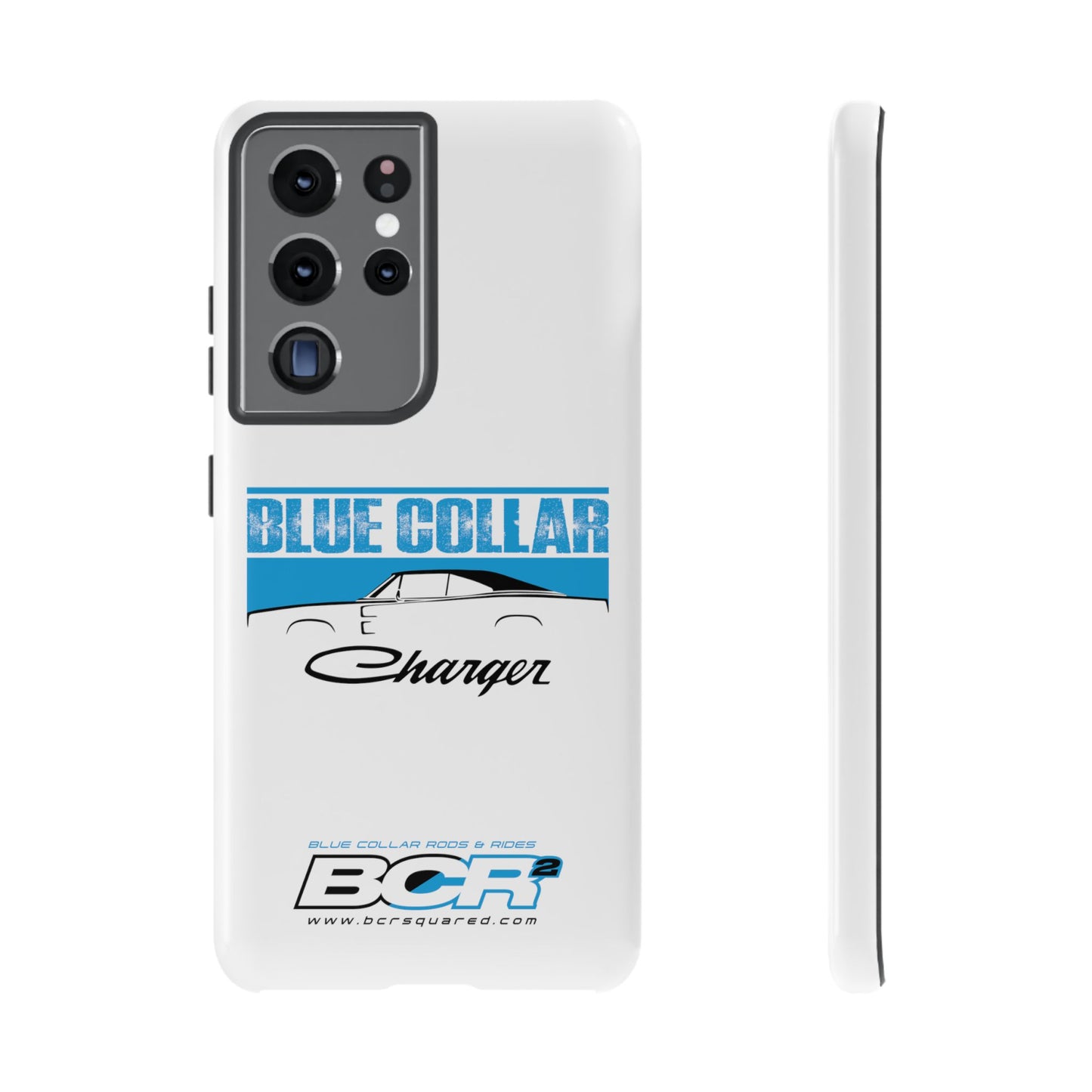 Blue Collar Charger White Phone Cases