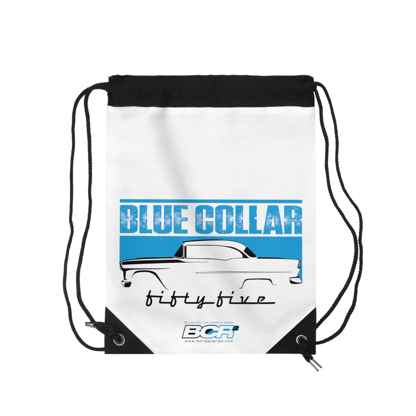 Blue Collar Fifty Five White Drawstring Bag