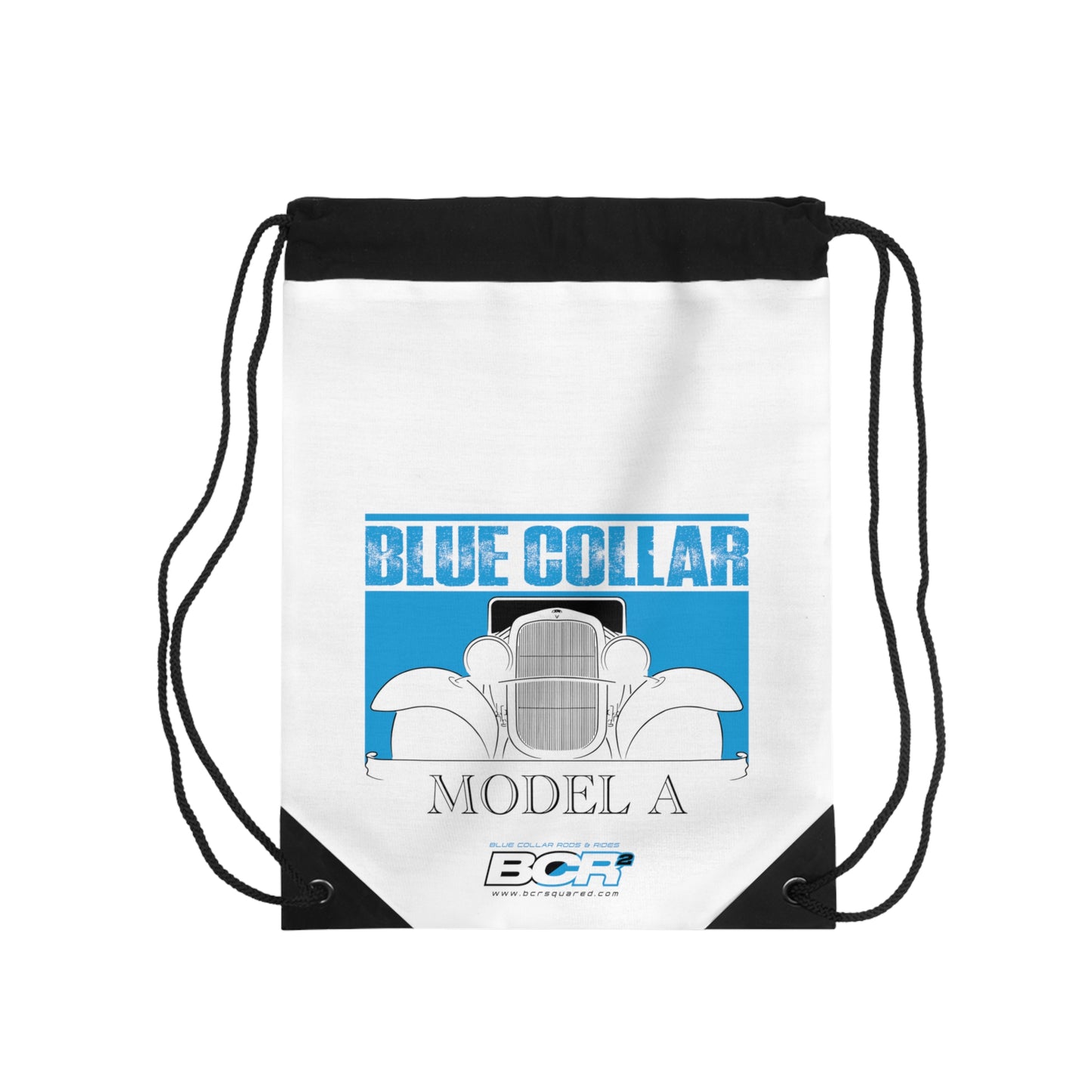 Blue Collar Model A White Drawstring Bag