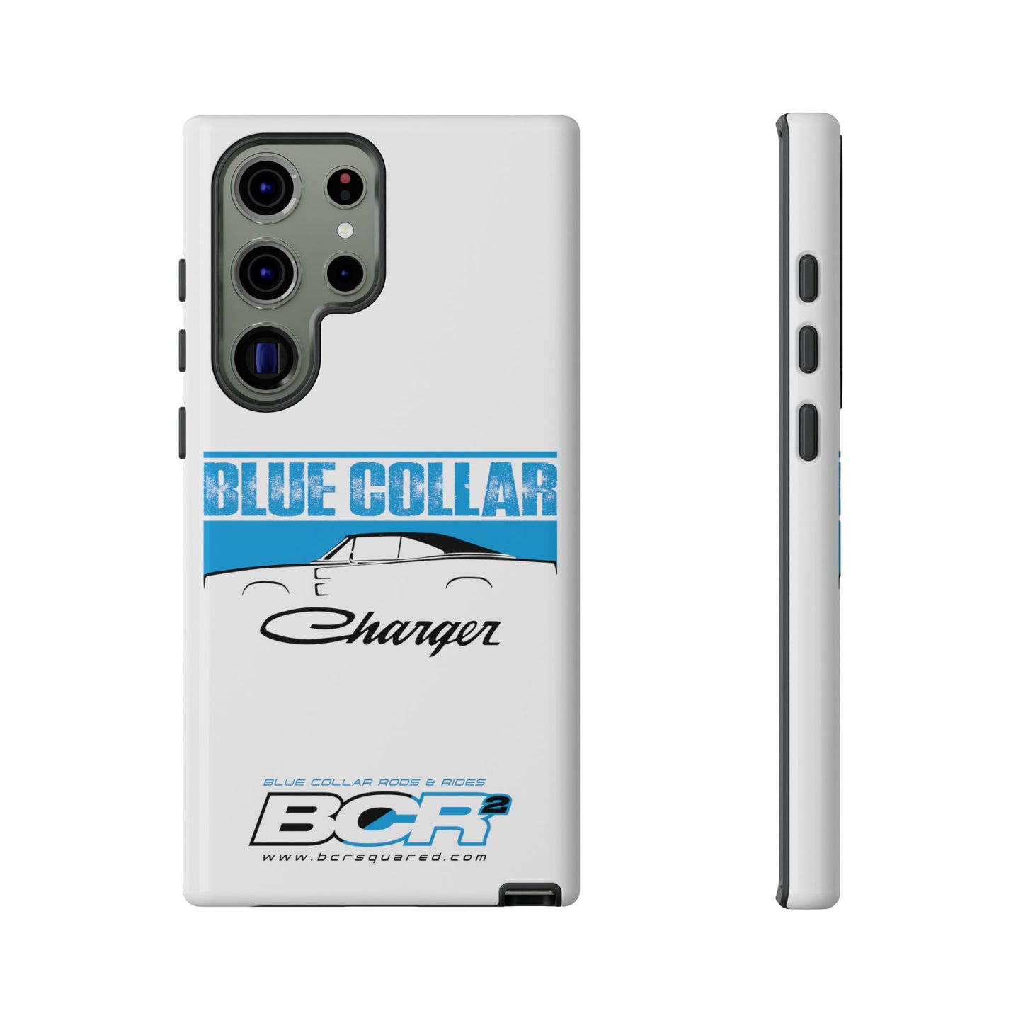 Blue Collar Charger White Phone Cases