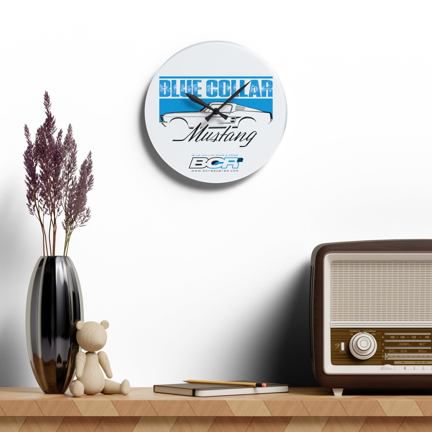 Blue Collar Mustang Wall Clock